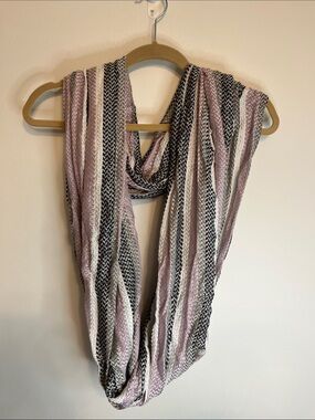 Striped Infinity Scarf - Pink, Black & White
